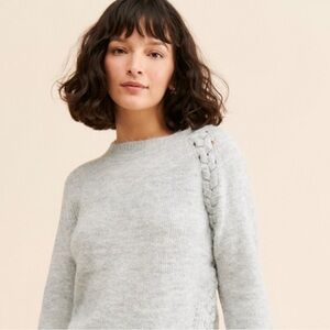 Vigoss Braided Shoulder Ribbed Pullover Sweater Gray Knit Cozy - Size XL